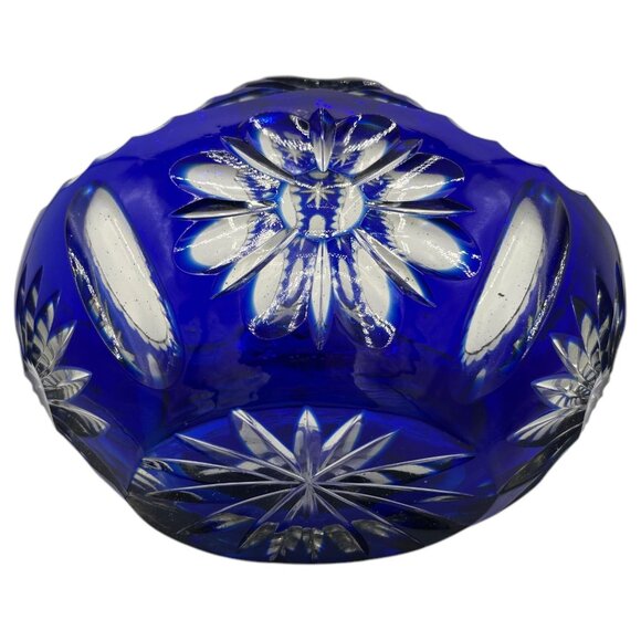 Vintage Cristal 24% Pbo Handmade Cobalt Blue Glass Basket Heavy Lead Crystal - Picture 12 of 14